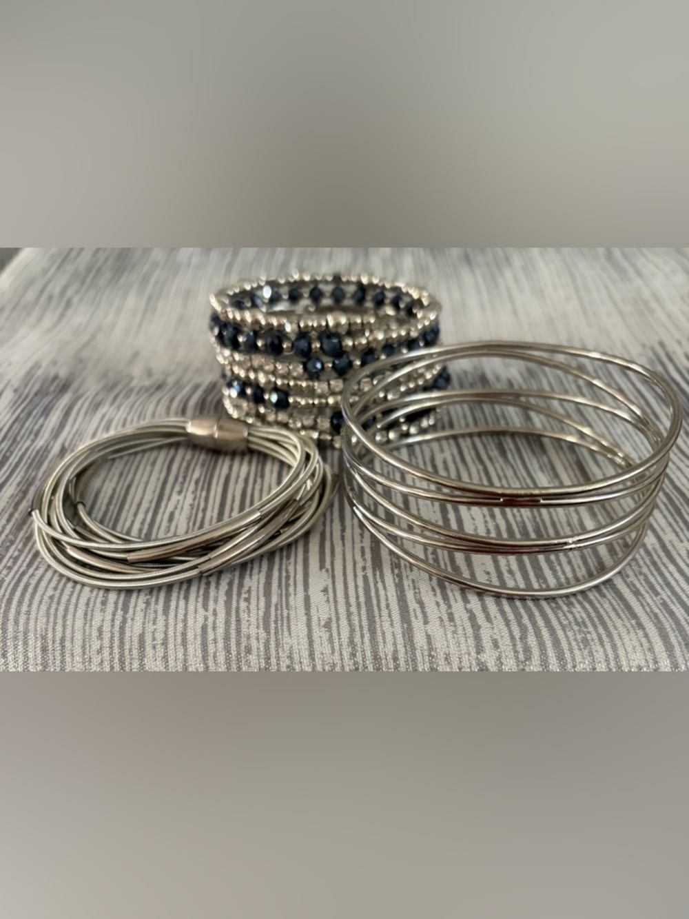 Silver and Navy Beaded Women's Bracelet Set